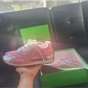 Bottega Veneta Pink and Silver Athletic Shoes